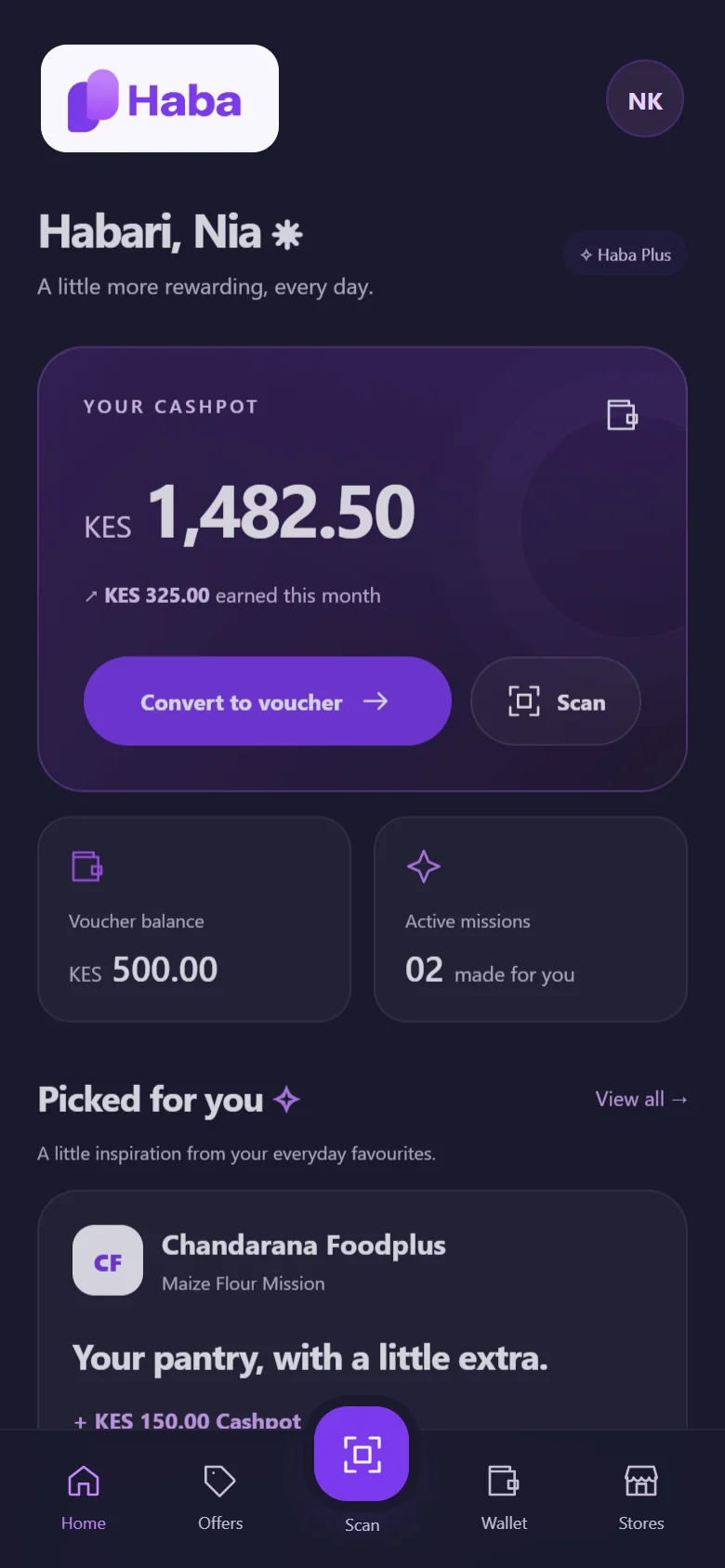 Haba Cashpot app preview with an illustrative balance